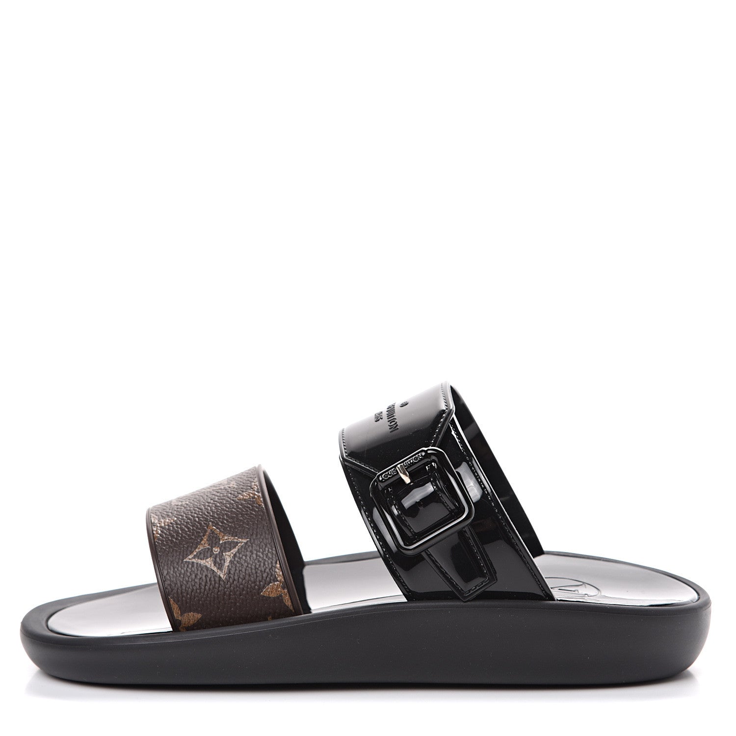 Louis Vuitton Shiny Rubber Logo Sunbath Mules 37 Black 1 of 8