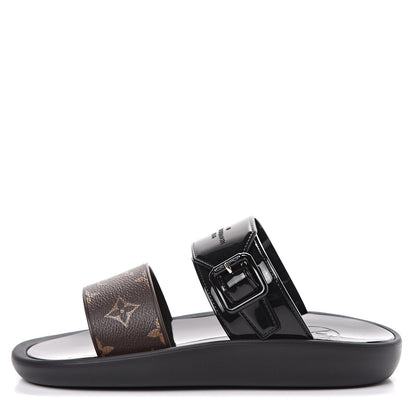 Louis Vuitton Shiny Rubber Logo Sunbath Mules 37 Black 1 of 8