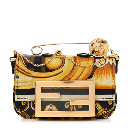 Fendi X VERSACE Silk Fendace FF Baroque Nano Brooch Baguette Black Gold 1 of 8