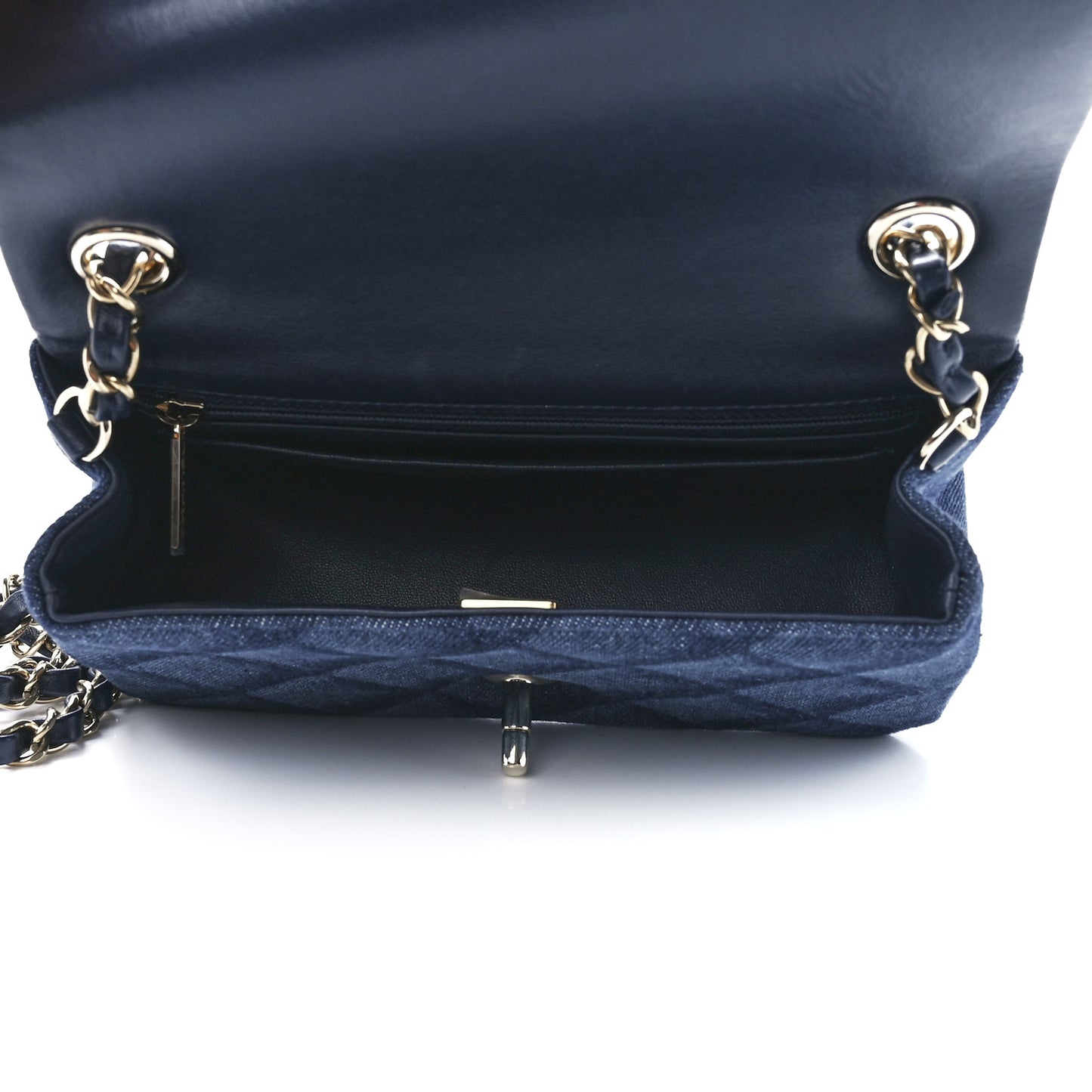 Printed Denim Quilted Mini Rectangular Flap Dark Blue
