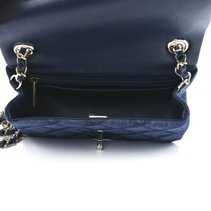 Chanel Printed Denim Quilted Mini Rectangular Flap Dark Blue 5 of 13
