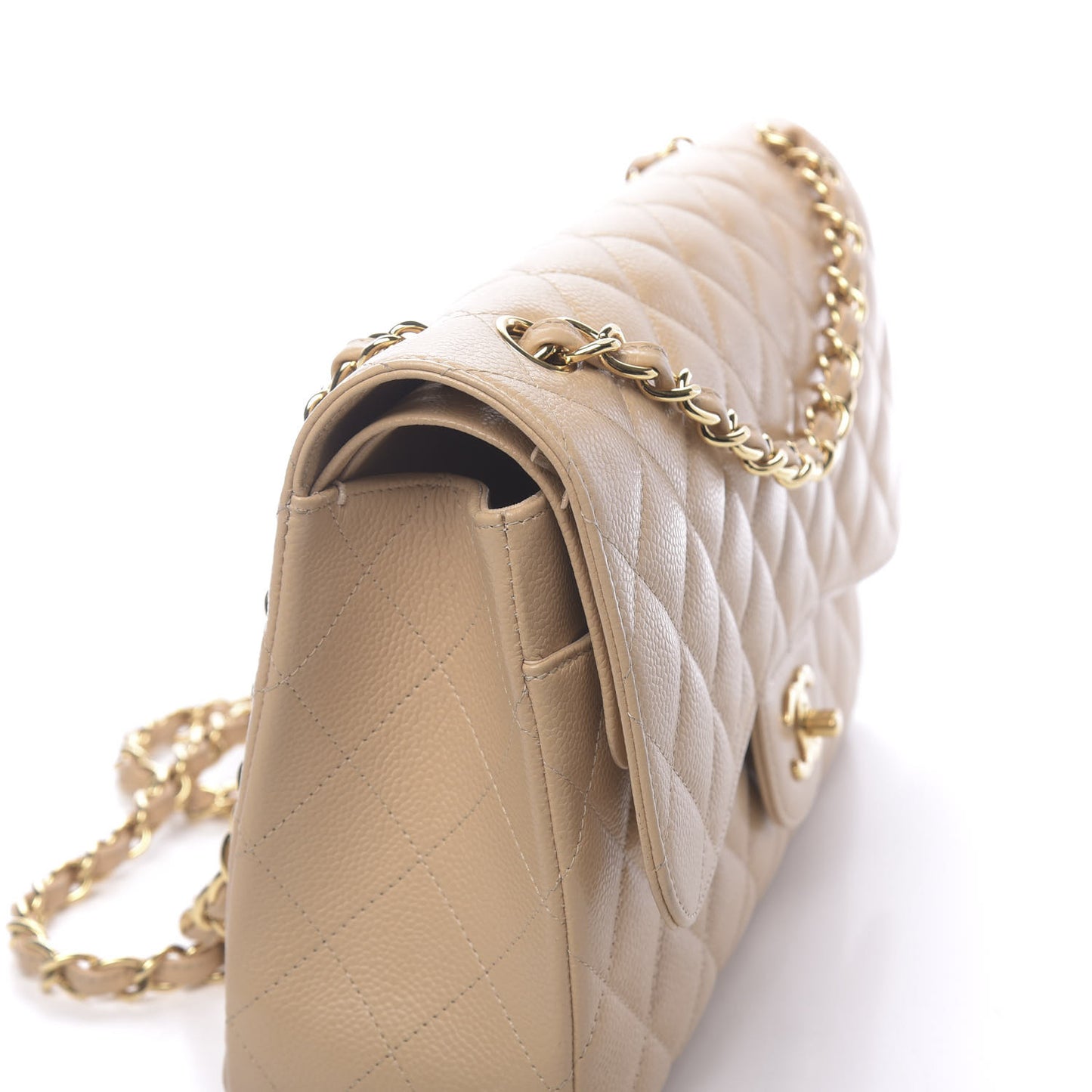 Caviar Quilted Jumbo Double Flap Beige Clair