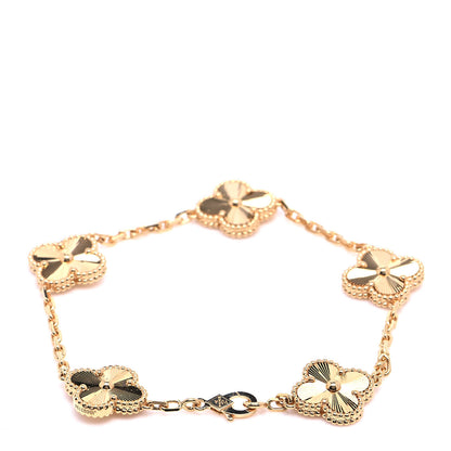 Van Cleef & Arpels 18K Yellow Gold 5 Motifs Guilloche Vintage Alhambra Bracelet 3 of 7