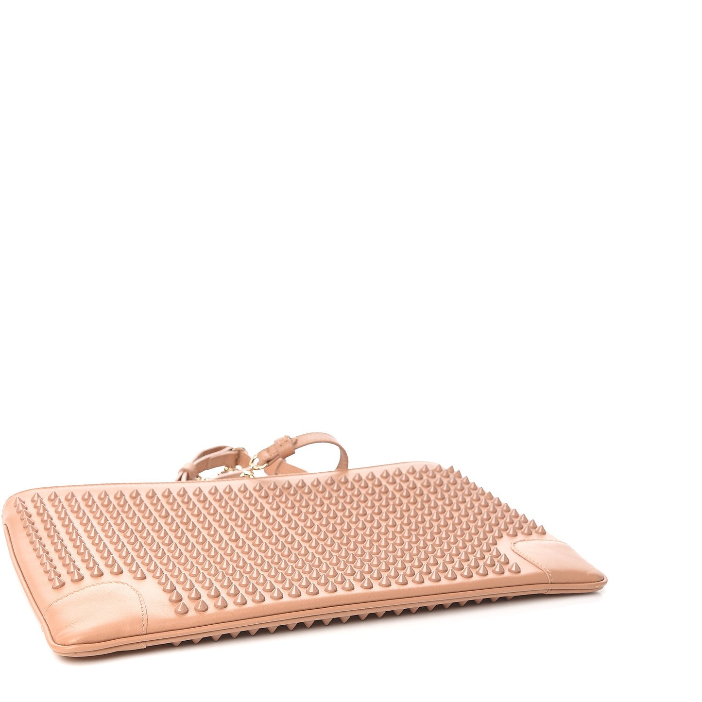 Calfskin Studded Loubiposh Chain Clutch Nude
