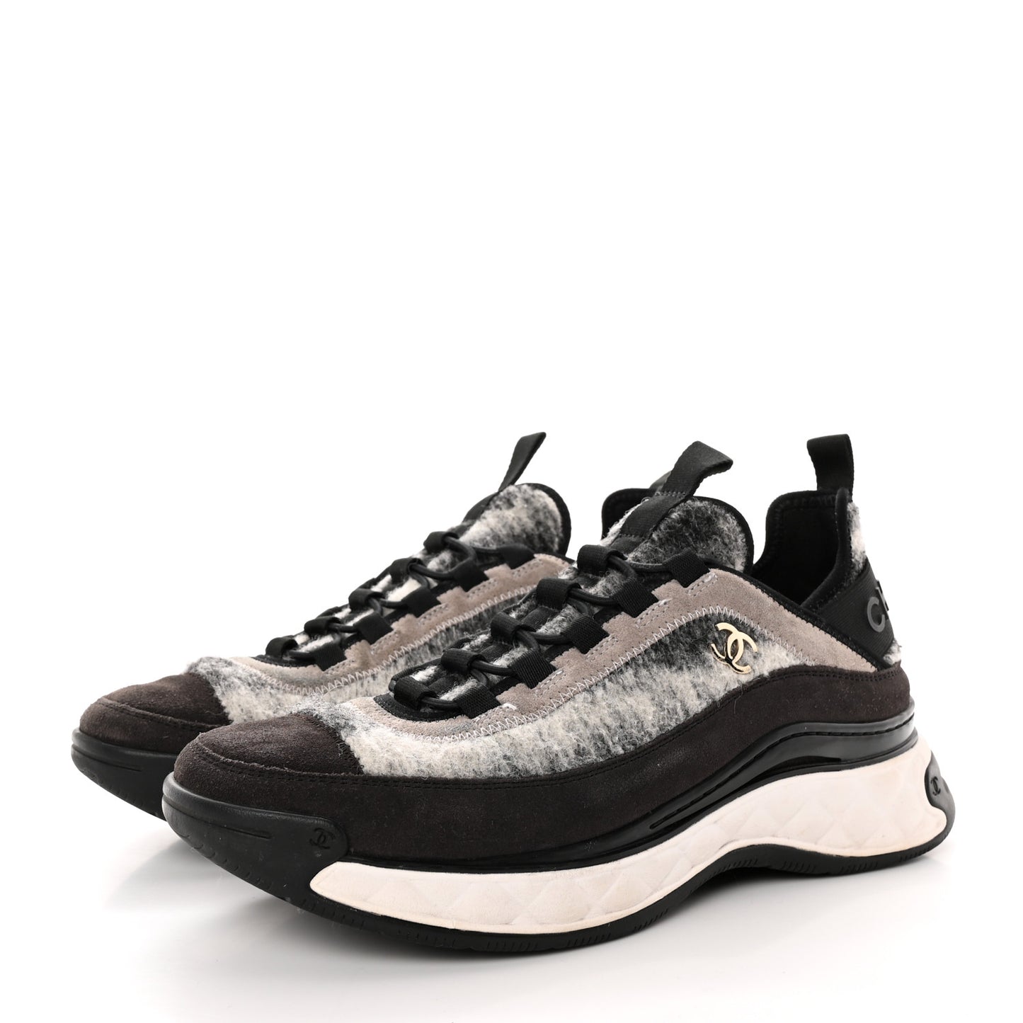 Fabric Suede Calfskin CC Sneakers 40 Gray