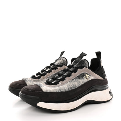 Chanel Fabric Suede Calfskin CC Sneakers 40 Gray 3 of 13