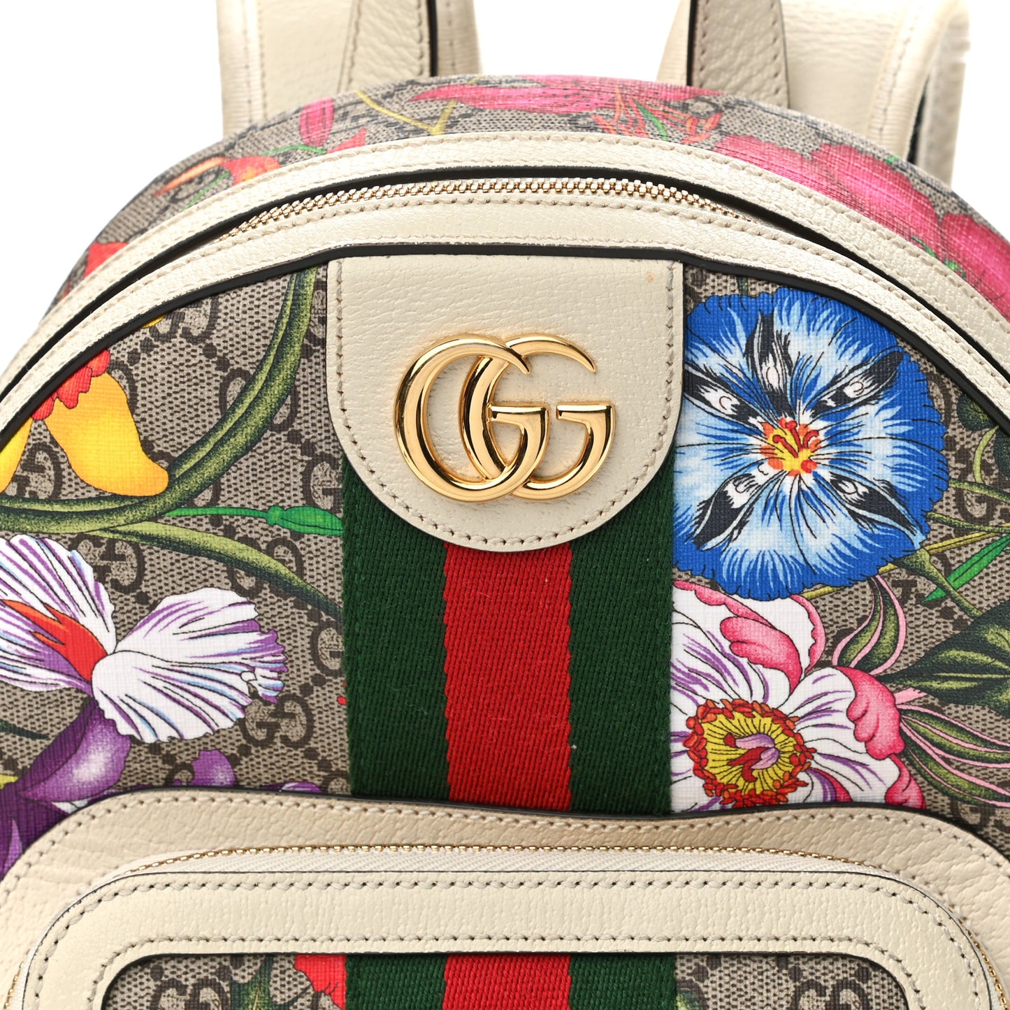GG Supreme Monogram Flora Web Small Ophidia Day Backpack White