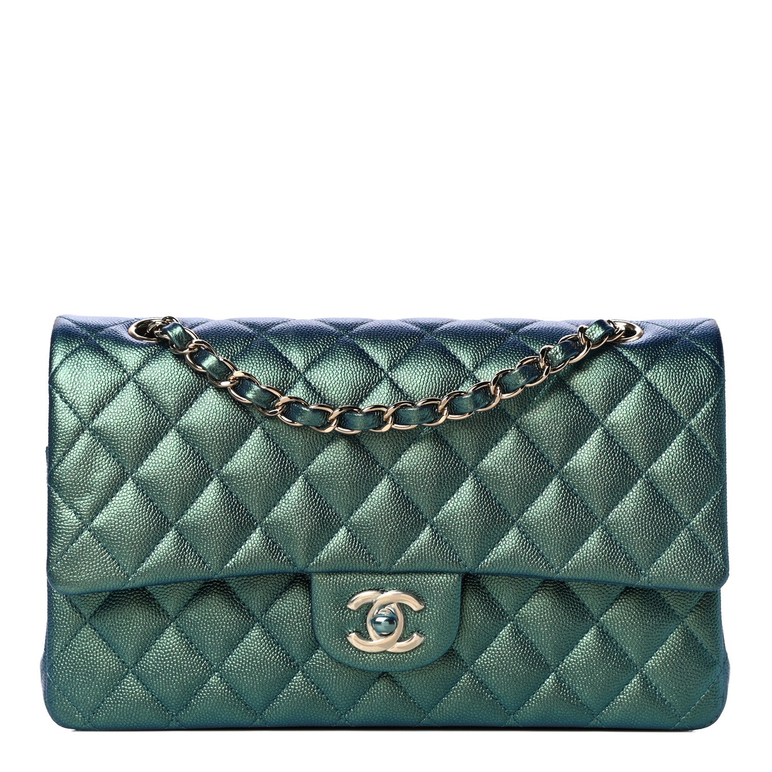 Chanel Iridescent Caviar Quilted Medium Double Flap Green 1 of 12