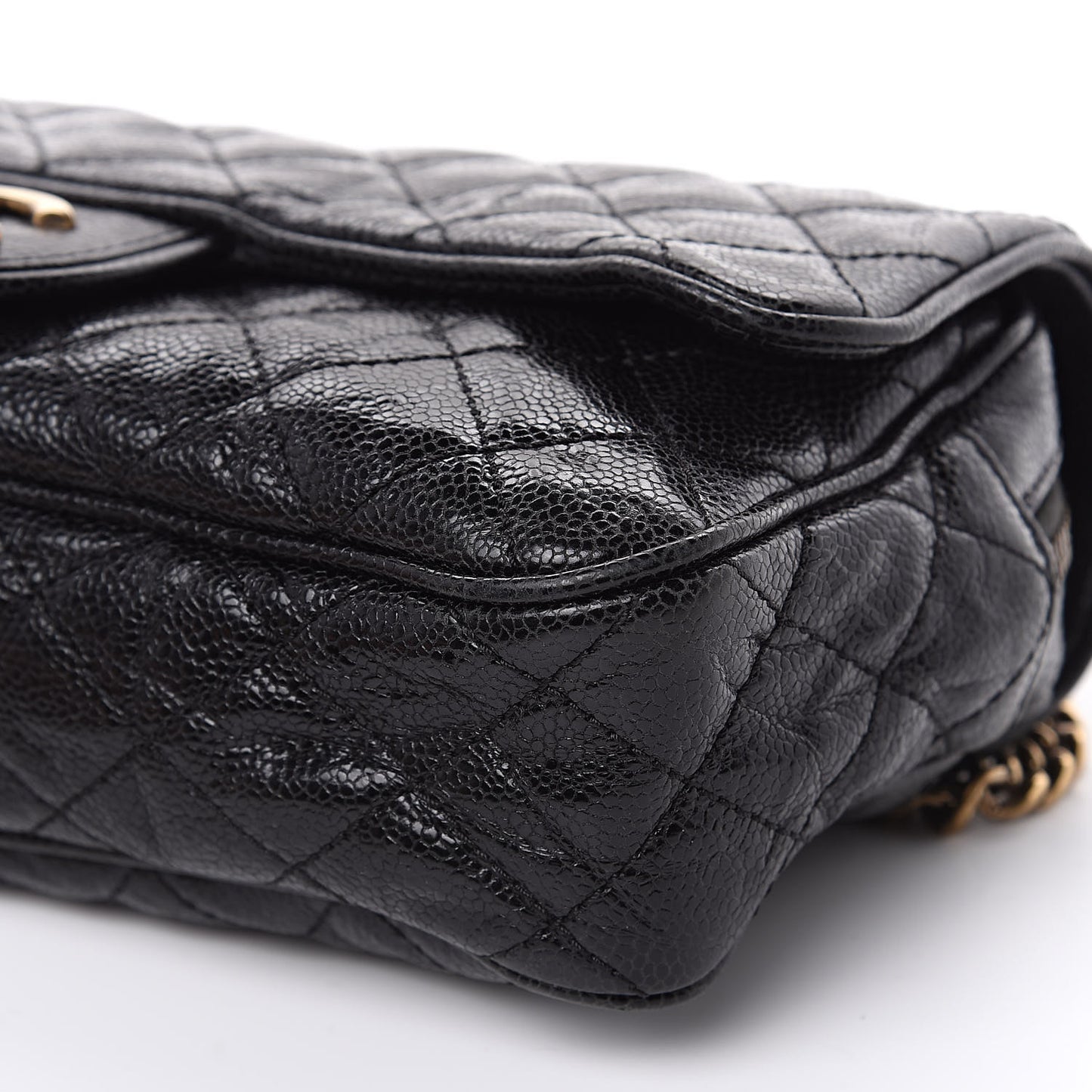 Crumpled Grained Calfskin Quilted Small Shiva Flap Black