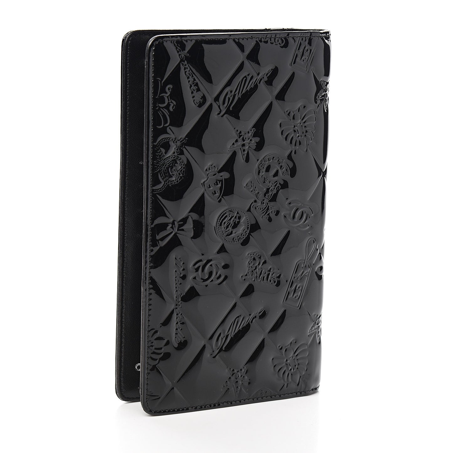 Patent Calfskin Lucky Symbols Yen Wallet Black