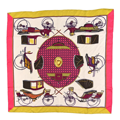 Hermes Silk Les Voitures A Transformation Scarf 90 Rose Vif White Chartreuse 1 of 3