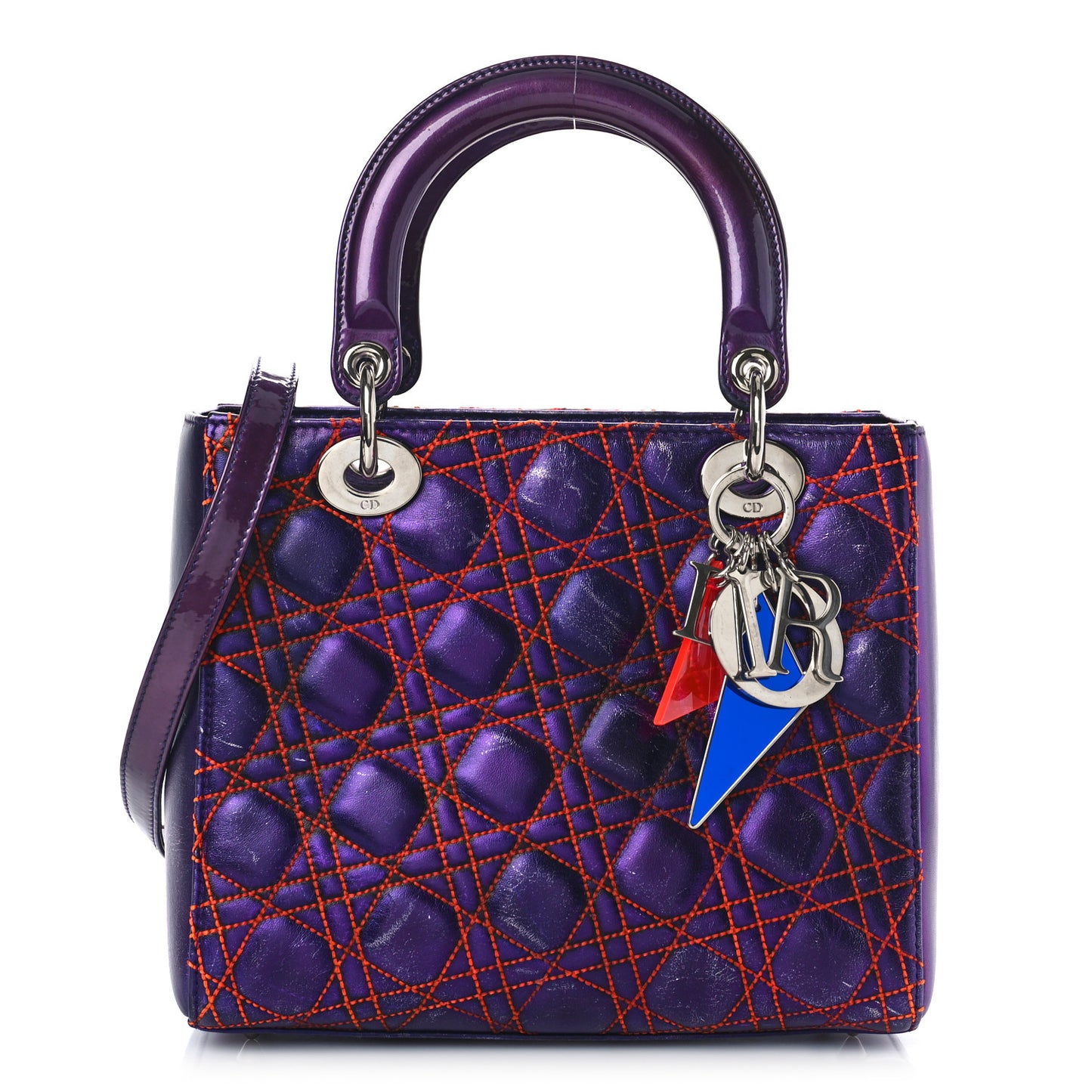 Metallic Lambskin Cannage Medium Anselm Reyle Lady Dior Purple Orange