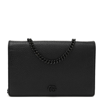Gucci Dollar Calfskin Enamel Monochrome Mini GG Marmont Chain Wallet Black 1 of 11