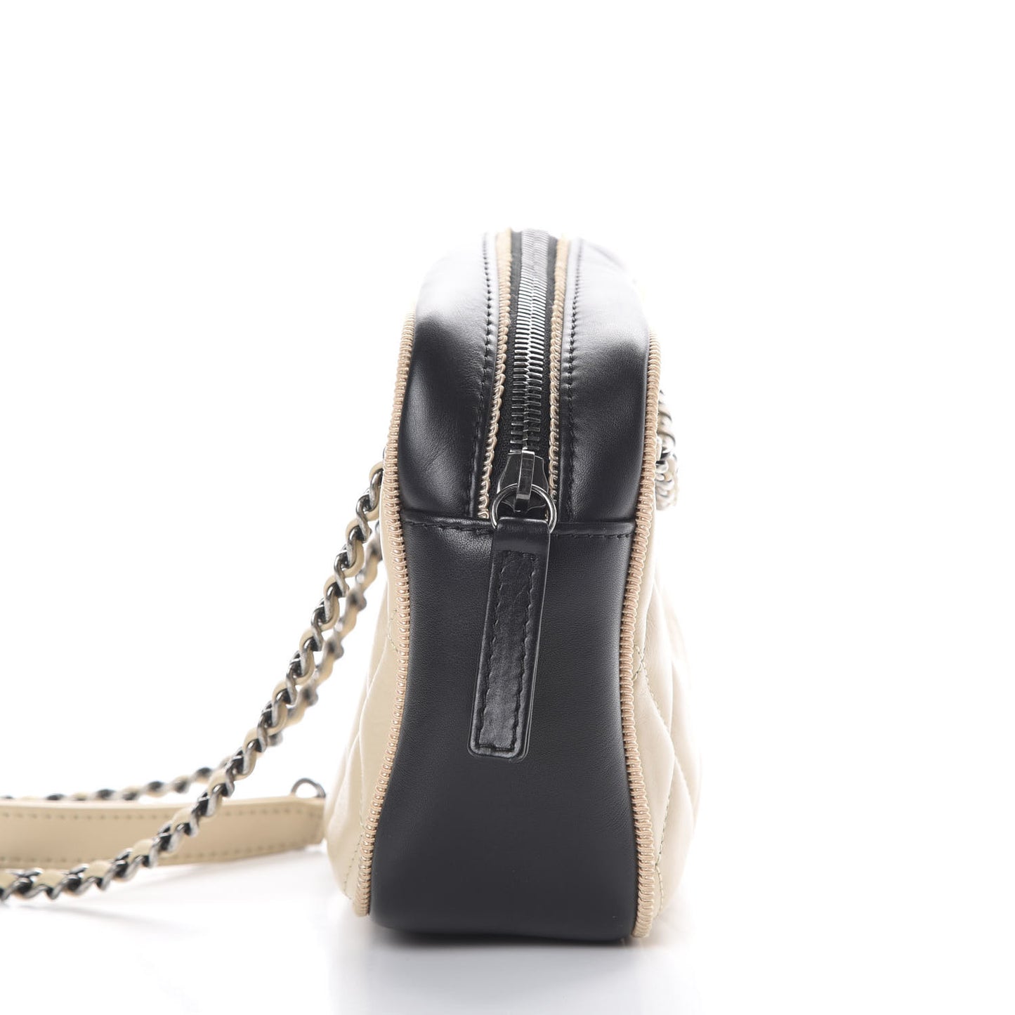 Lambskin Quilted Small Ballerine Camera Case Black Beige