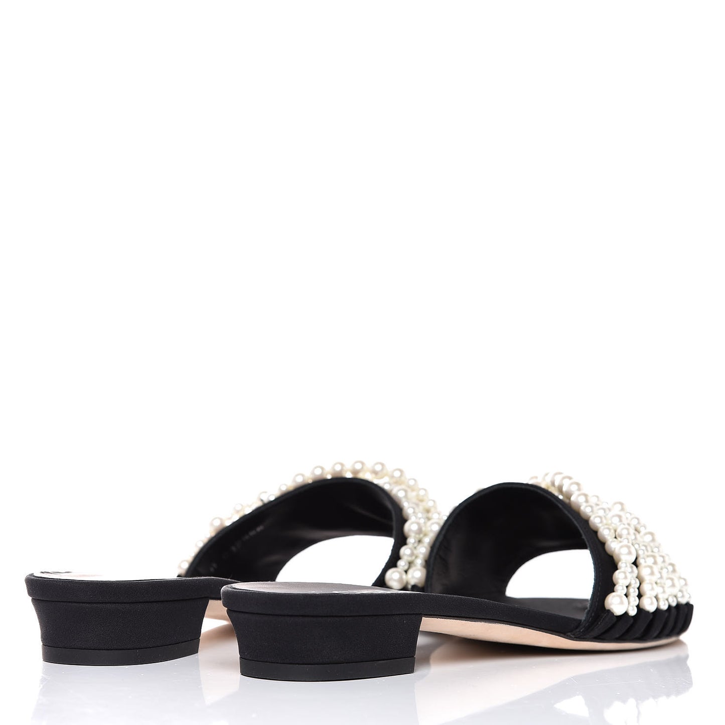 Satin Pearl Flat Sandals 39 Black
