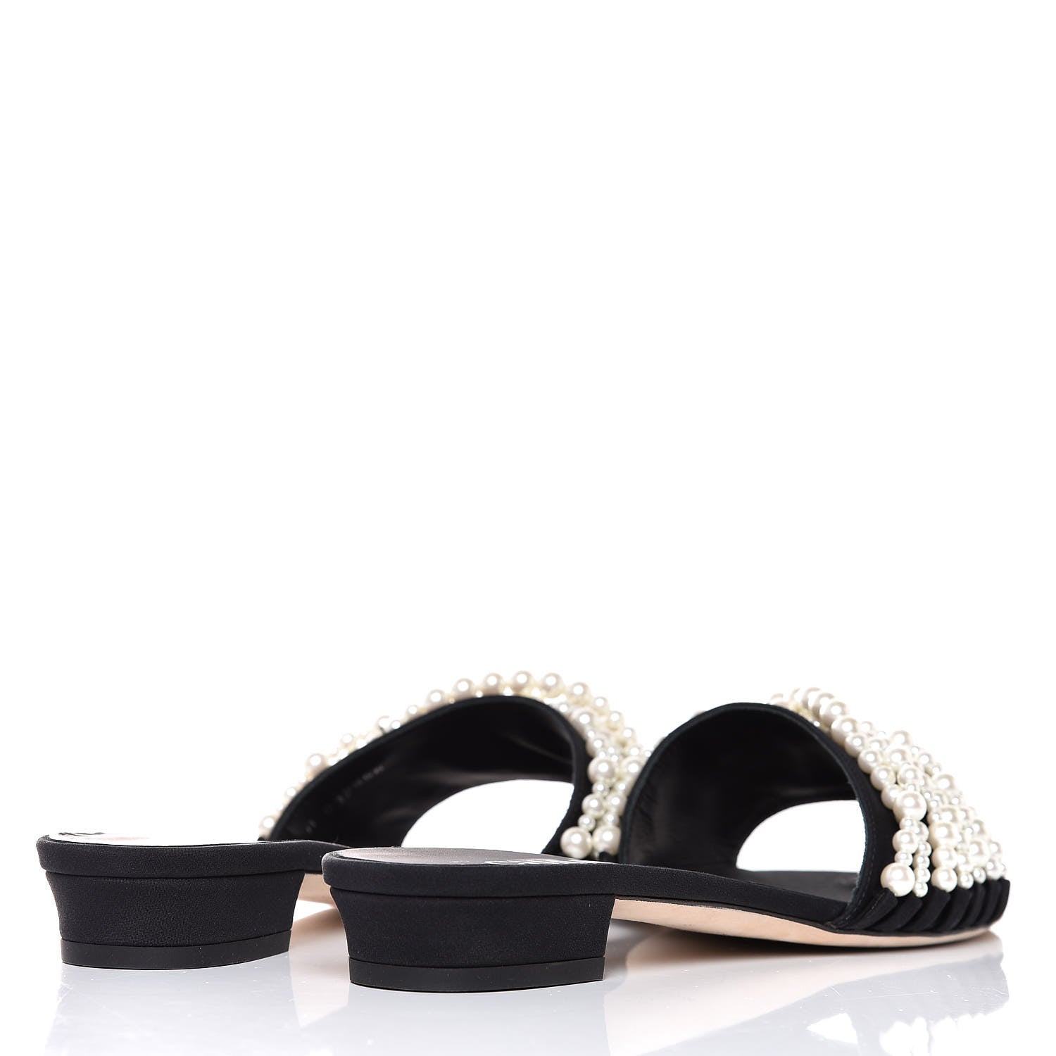 Chanel Satin Pearl Flat Sandals 39 Black 4 of 12