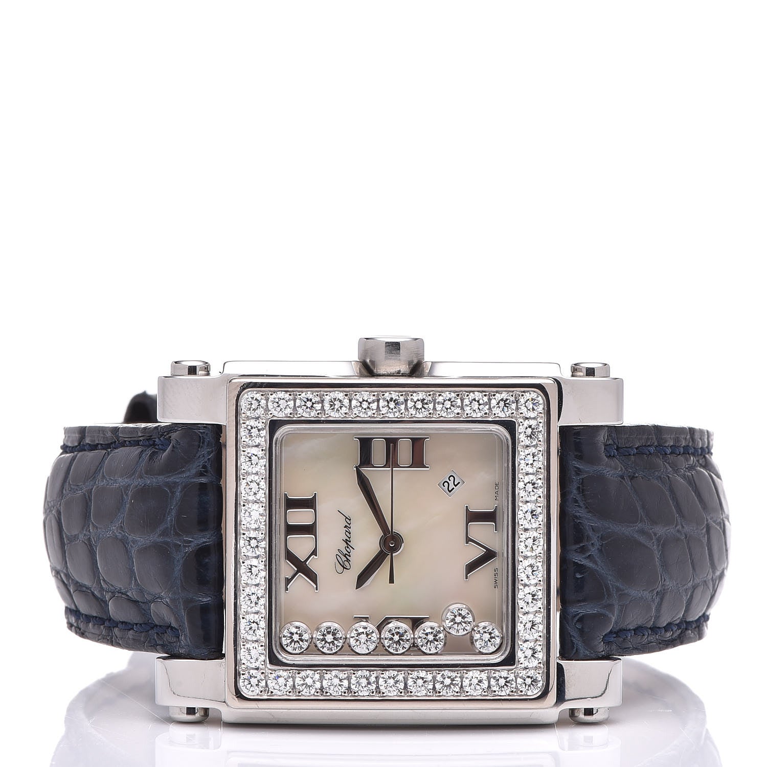Chopard Stainless Steel Alligator Diamond Bezel Mother of Pearl 30mm Happy Sport Quartz Watch 3 of 7