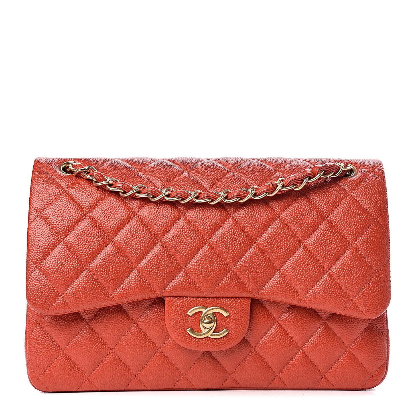 Pearly Caviar Quilted Jumbo Double Flap Orange