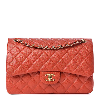 Chanel Pearly Caviar Quilted Jumbo Double Flap Orange 1 of 10