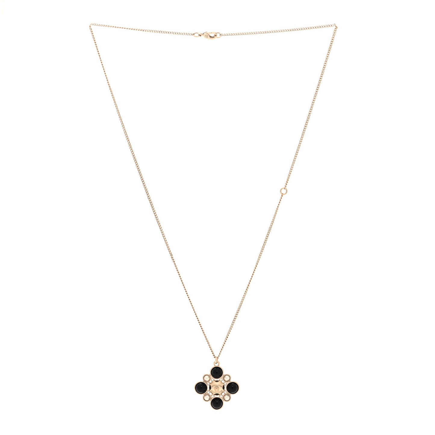 Metal Pearl Crystal Resin Polka Dot Gripoix CC Pendant Necklace Gold Pearly White Black