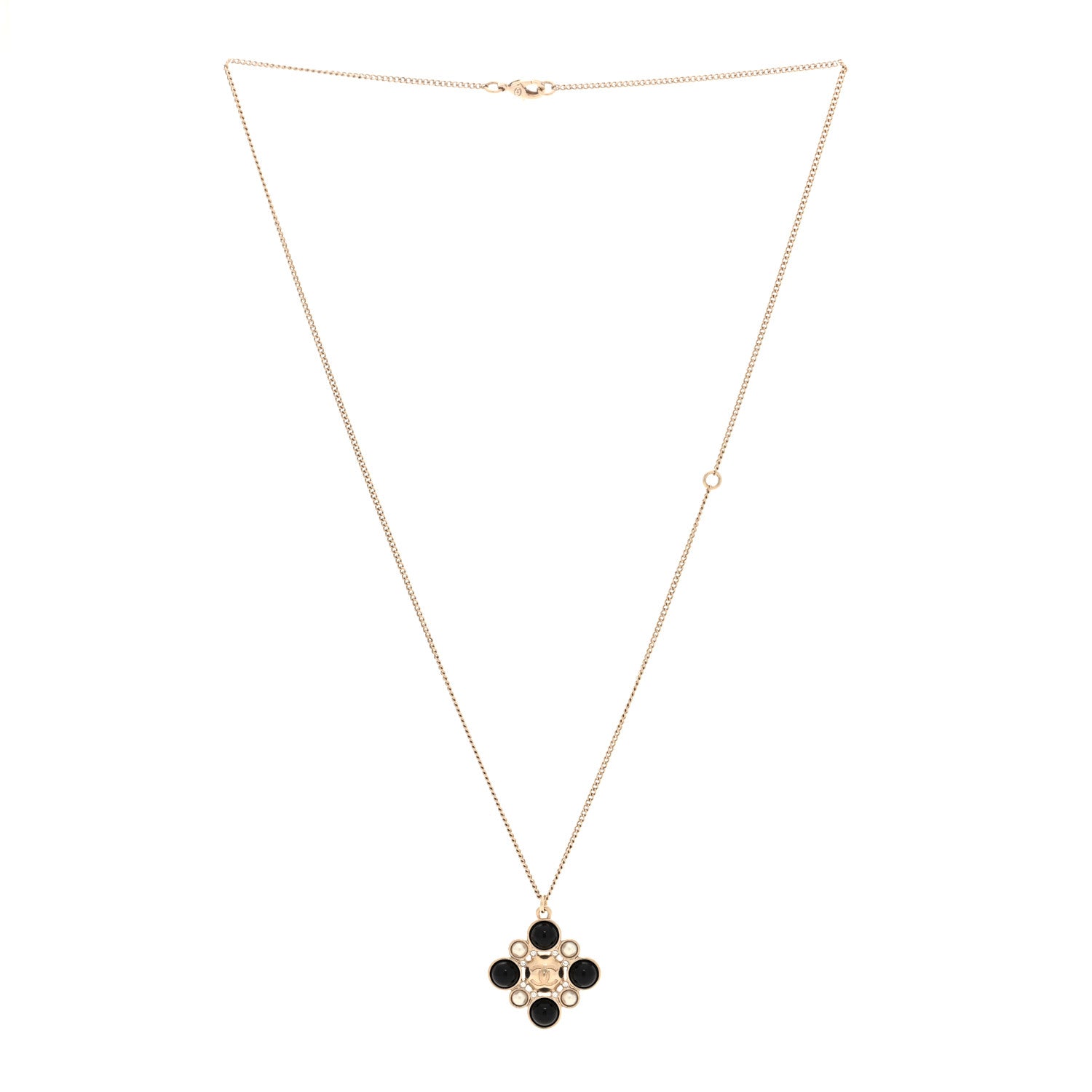 Chanel Metal Pearl Crystal Resin Polka Dot Gripoix CC Pendant Necklace Gold Pearly White Black 3 of 5