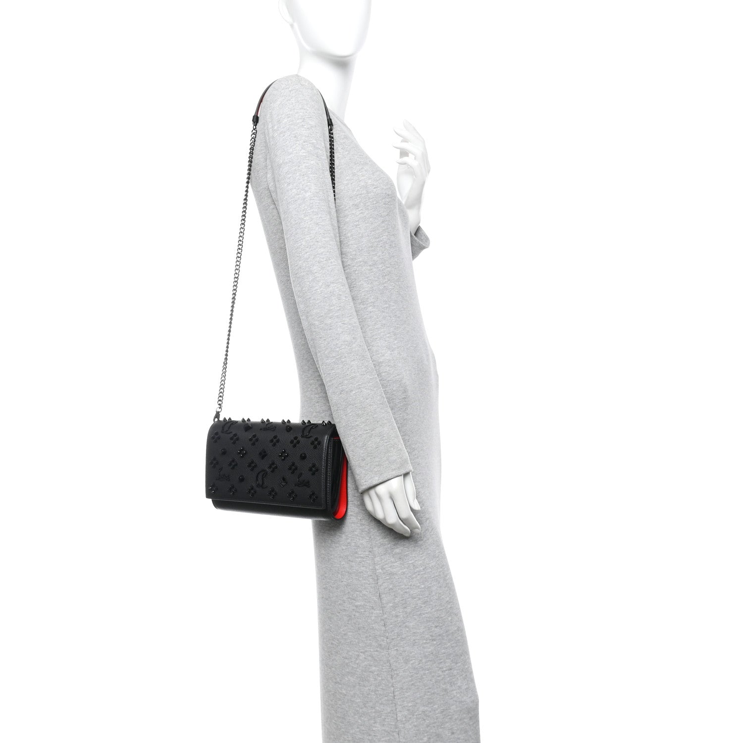 Christian Louboutin Calfskin Spikes Loubinthesky Paloma Clutch Black 2 of 11