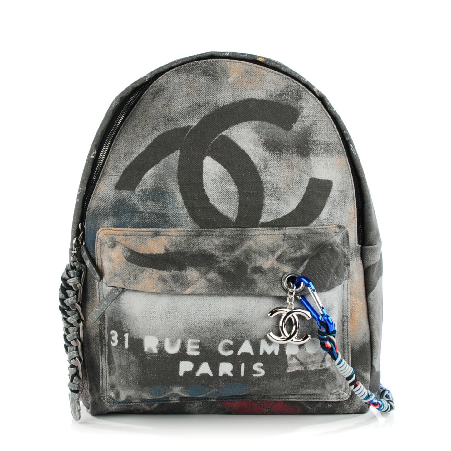 Graffiti Printed Canvas Medium Backpack Grey