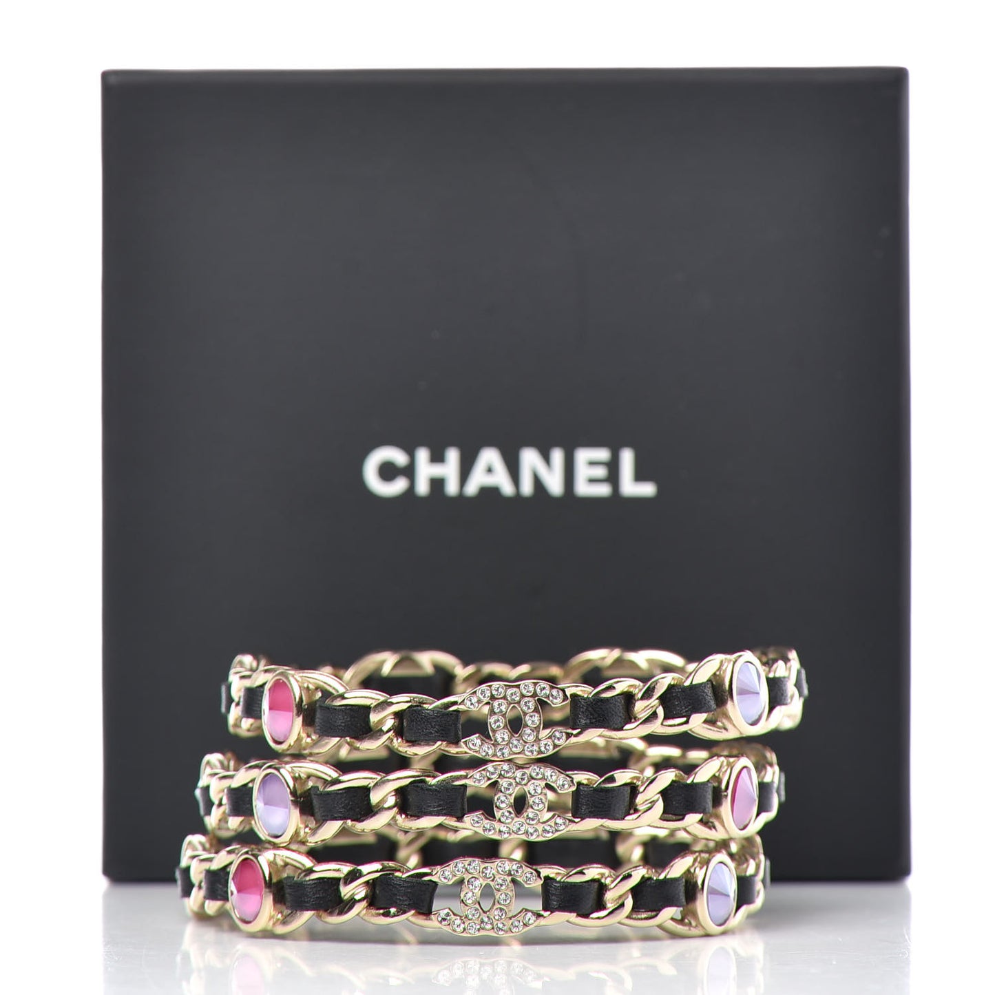 Lambskin Chain CC Bangle Bracelets Set of 3 Multicolor