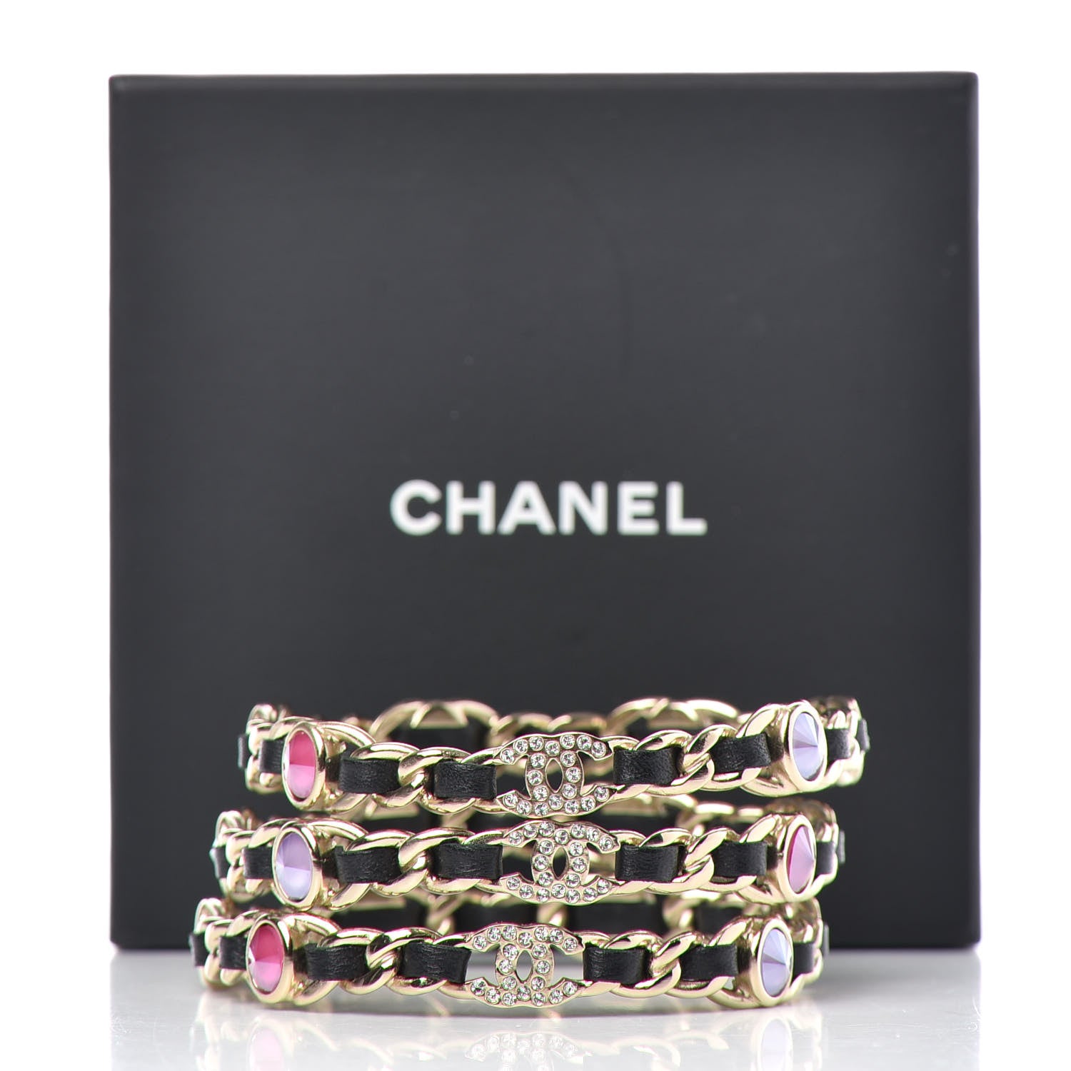 Chanel Lambskin Chain CC Bangle Bracelets Set of 3 Multicolor 5 of 5