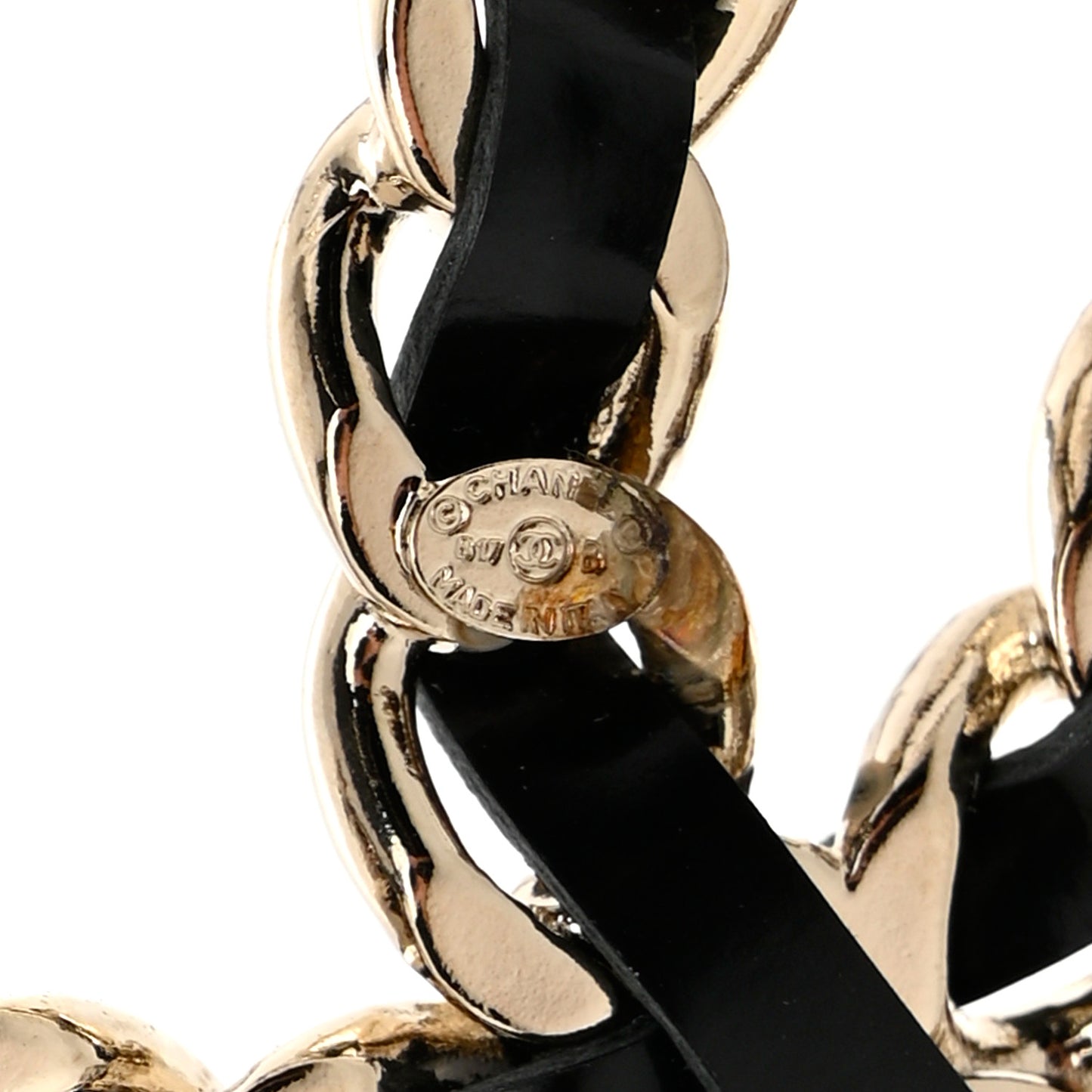 Lambskin Crystal Chain CC Charms Brooch Black Gold