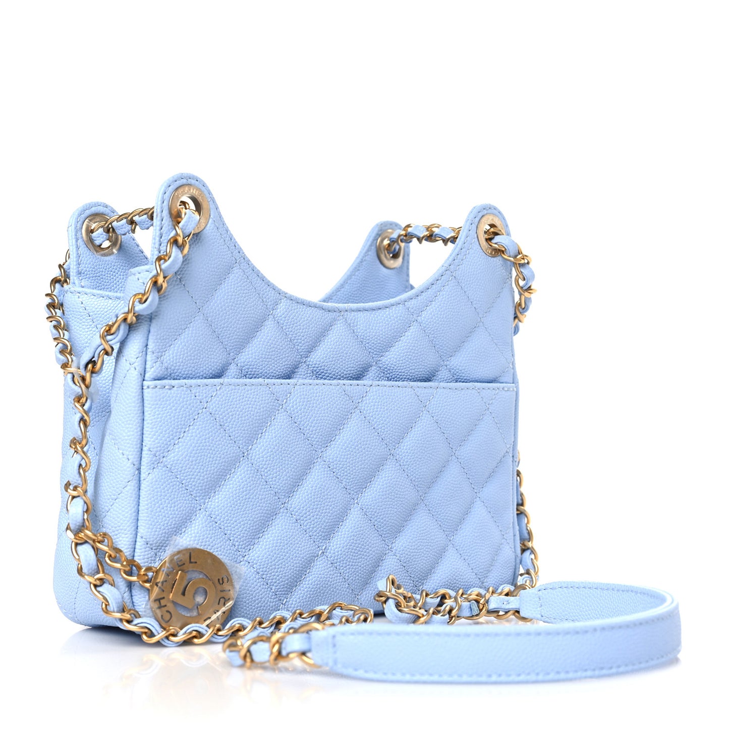 Caviar Quilted Small Wavy CC Hobo Light Blue
