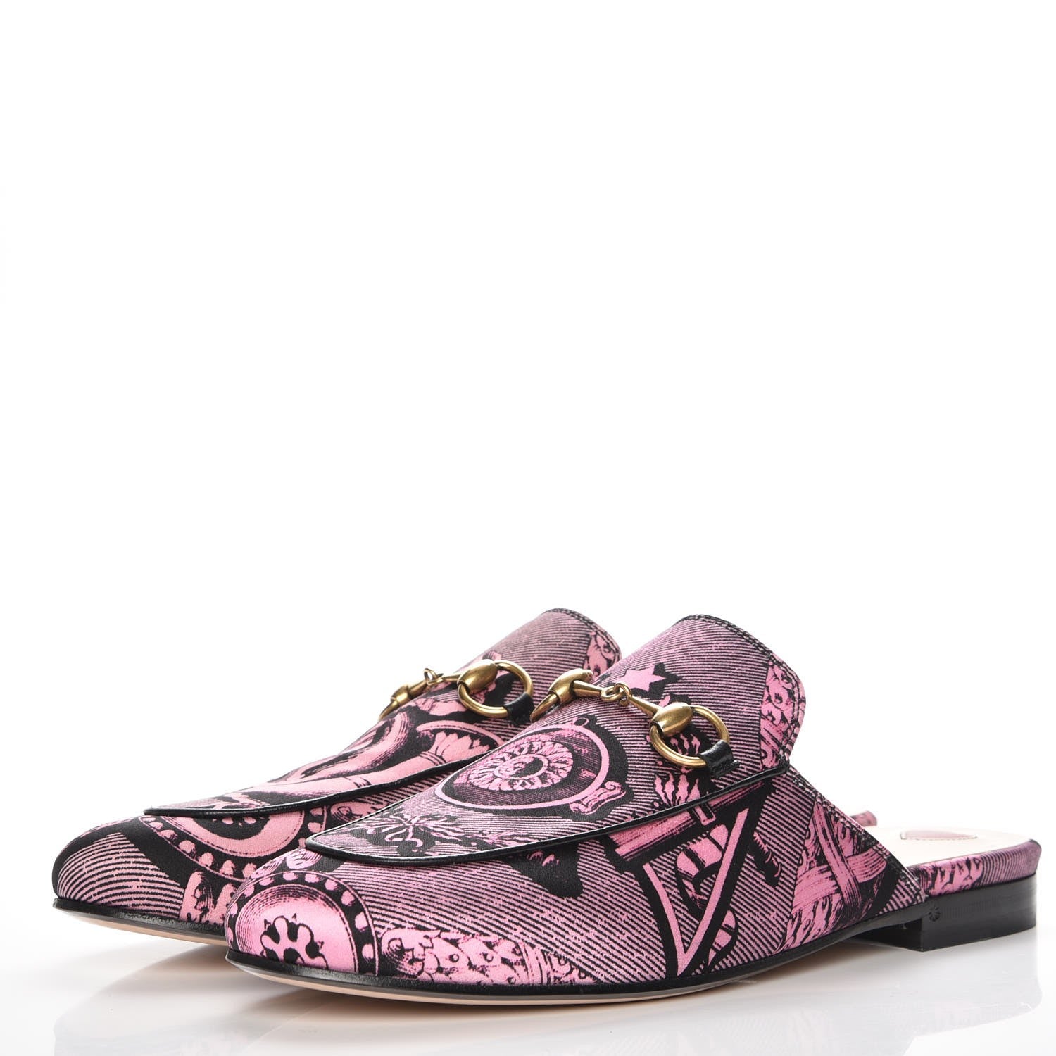 Gucci Silk Satin GG Wallpaper Saint Romain Womens Princetown Slippers 36 Pink Black 3 of 9