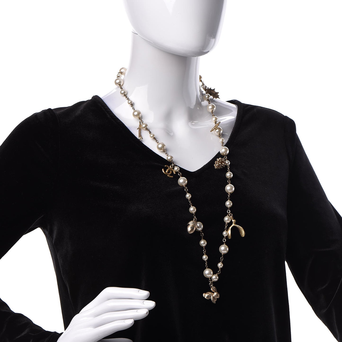 Pearl CC Rabbit Charm Necklace Gold