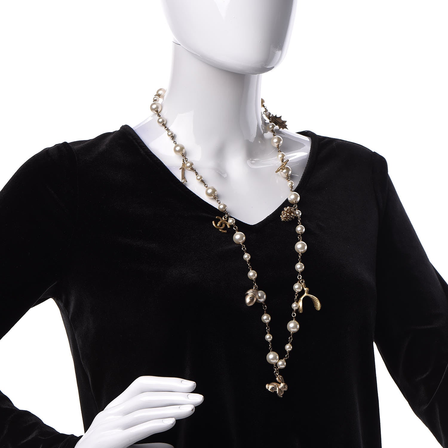 Chanel Pearl CC Rabbit Charm Necklace Gold 2 of 5