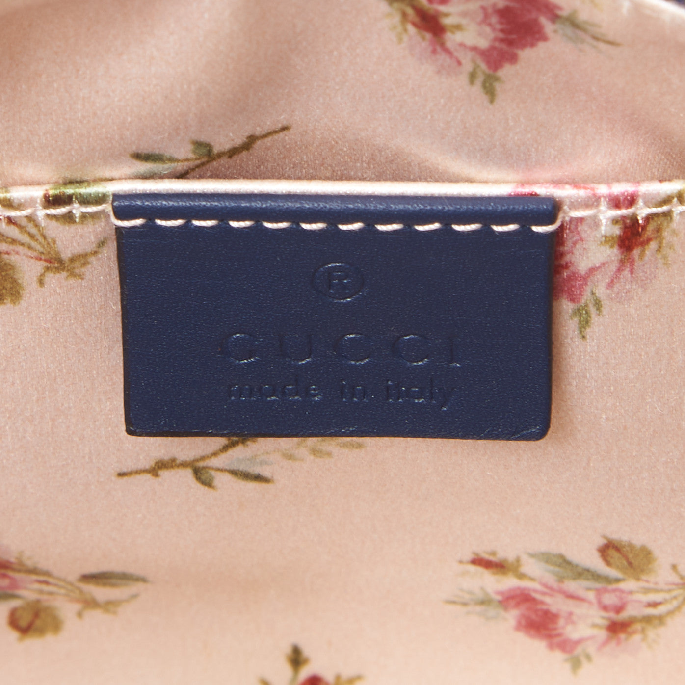 Denim Matelasse Flora GG Marmont Cosmetic Case Blue