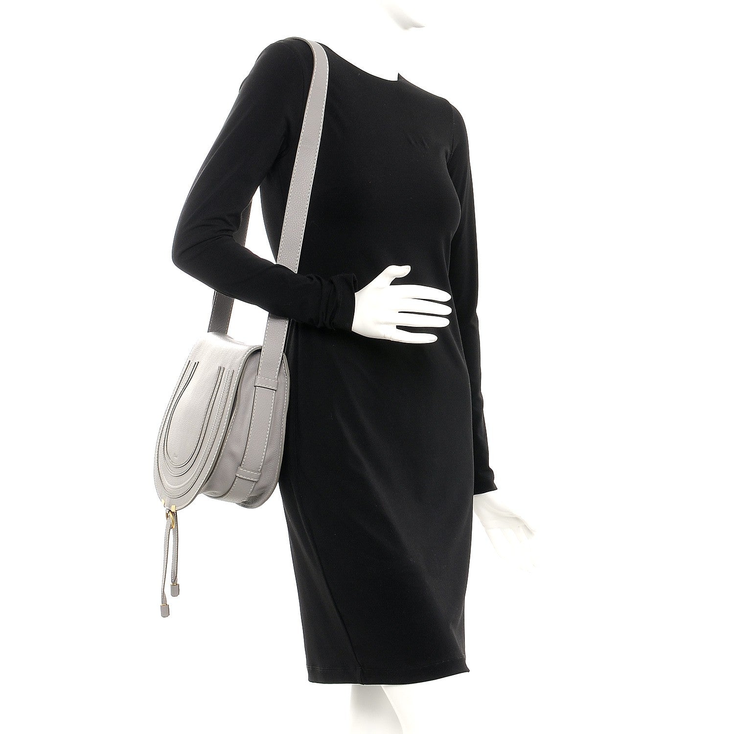 Chloe Calfskin Medium Marcie Round Crossbody Bag Cashmere Grey 2 of 7
