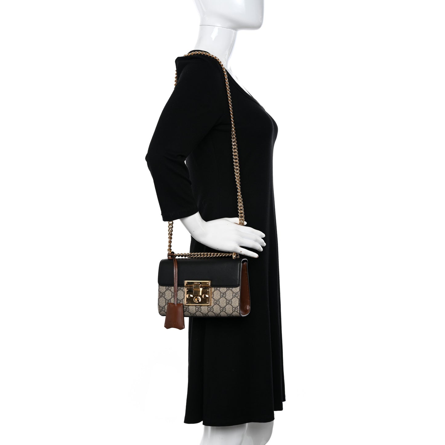 GG Supreme Monogram Calfskin Small Padlock Shoulder Bag Beige Black Cuir