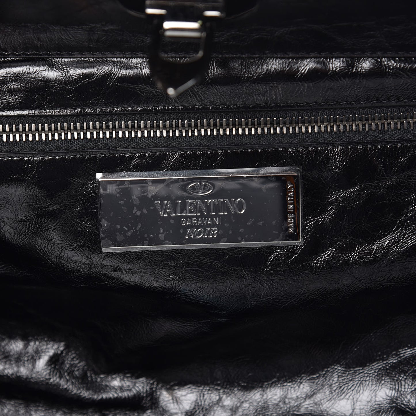Craquele Calfskin Medium Rockstud Tote Black