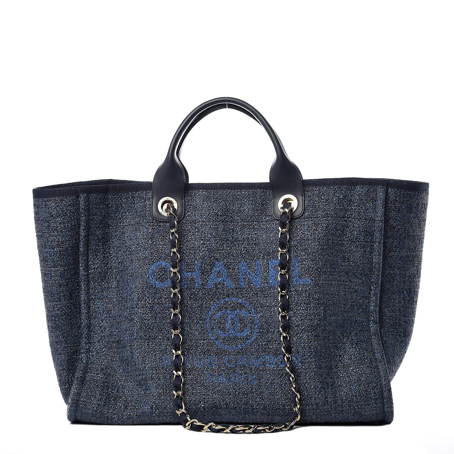 Chanel Woven Straw Raffia Large Deauville Tote Dark Blue 1 of 11