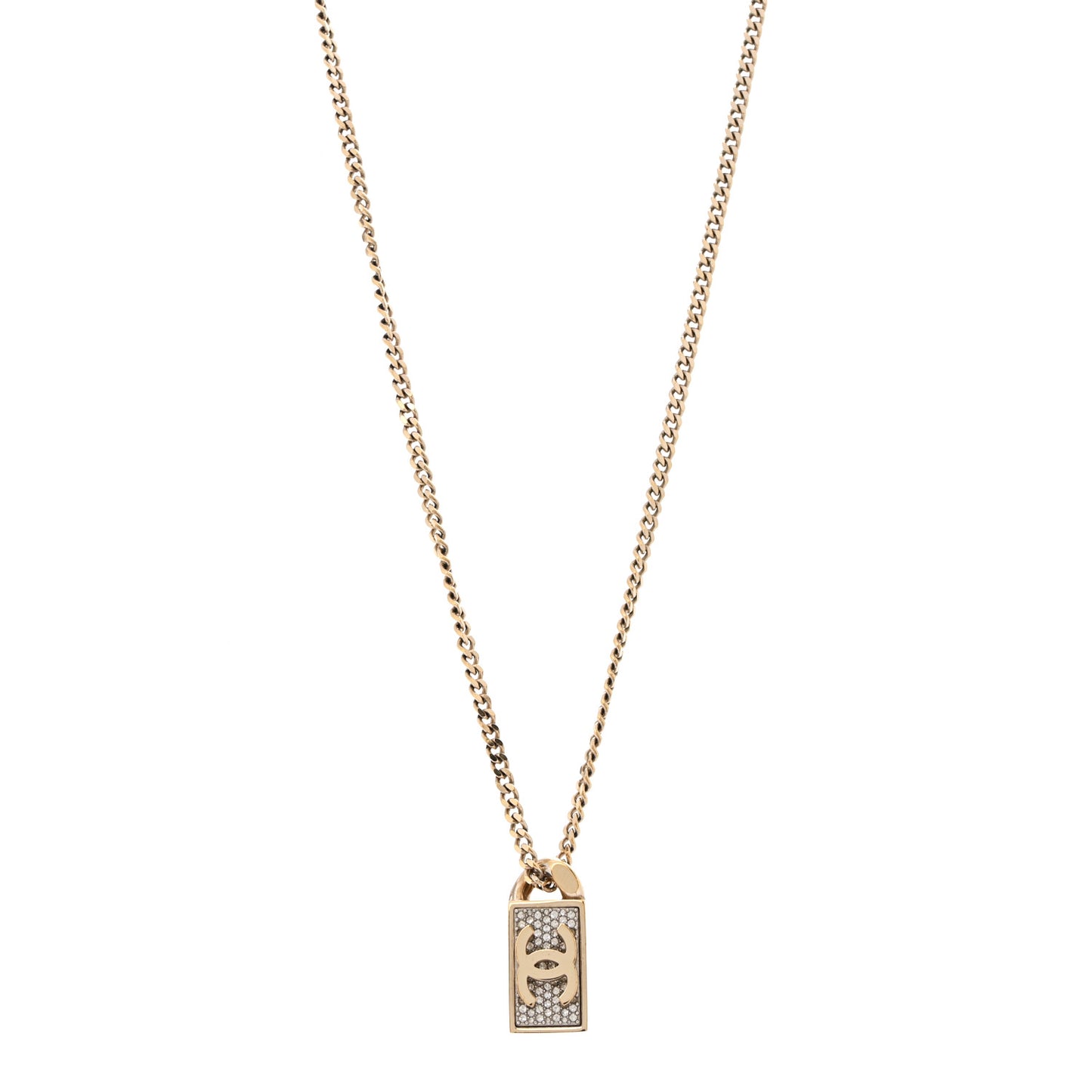 Crystal Dog Tag Charm Necklace Gold