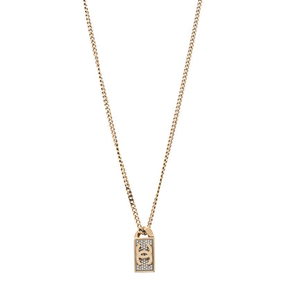 Chanel Crystal Dog Tag Charm Necklace Gold 1 of 7