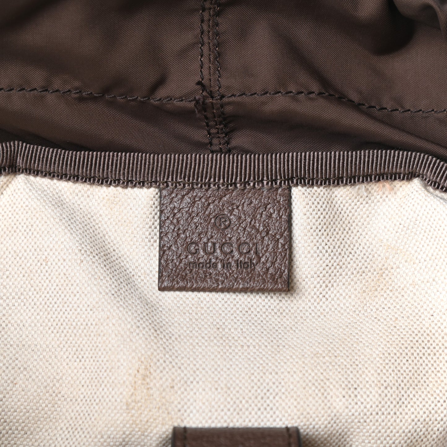 GG Supreme Monogram Medium Ophidia Double Buckle Backpack Brown