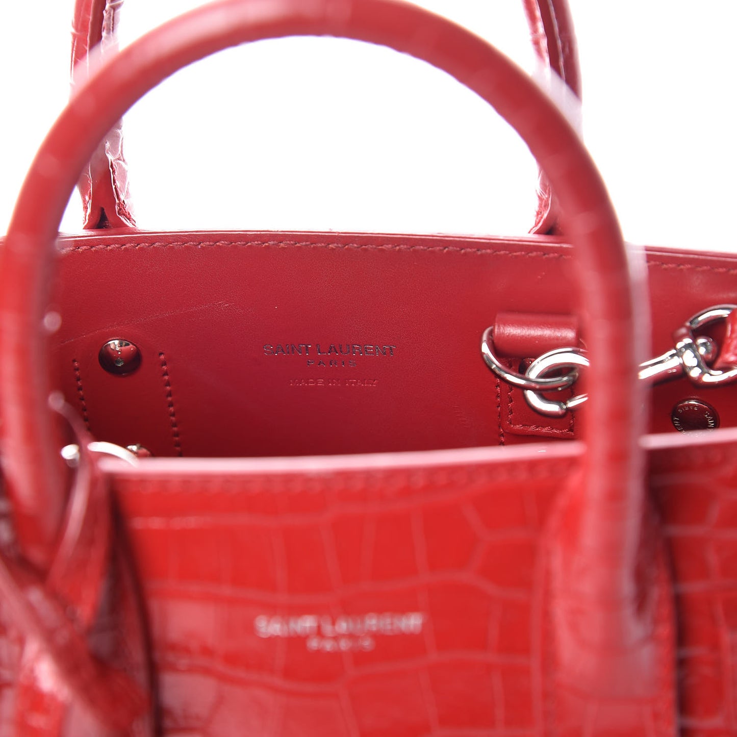 Calfskin Crocodile Embossed Nano Sac De Jour Dark Red