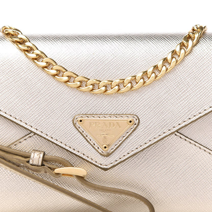 Prada Metallic Saffiano Triangle Mini Crossbody Bag Pirite 9 of 10