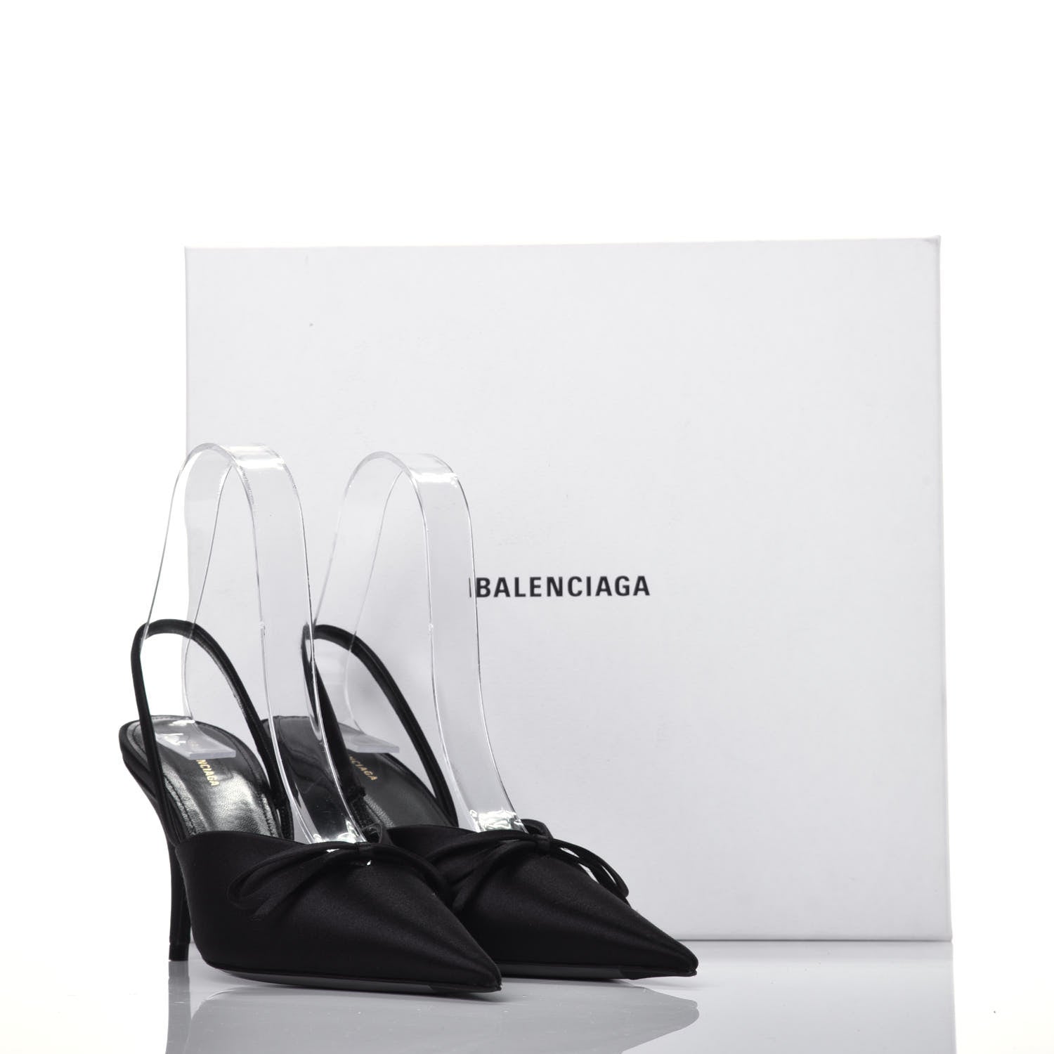 Balenciaga Satin Pointed Toe Knife Slingback Mules 35 Black 7 of 7