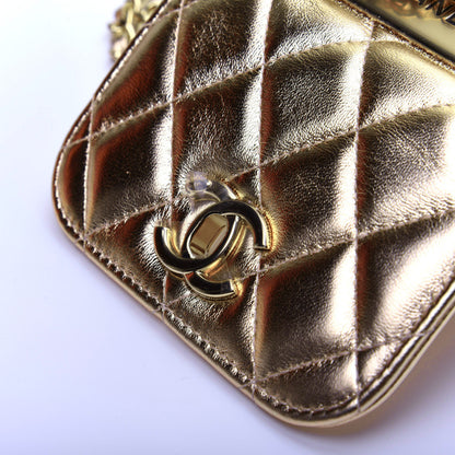 Chanel Metallic Lambskin Quilted Mini Trendy CC Clutch With Chain Gold 12 of 17