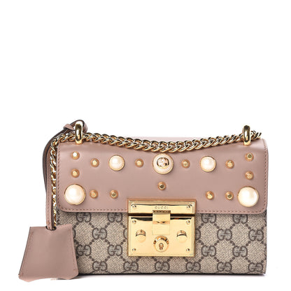 Gucci GG Supreme Monogram Studded Small Padlock Shoulder Bag Porcelain Rose 1 of 11