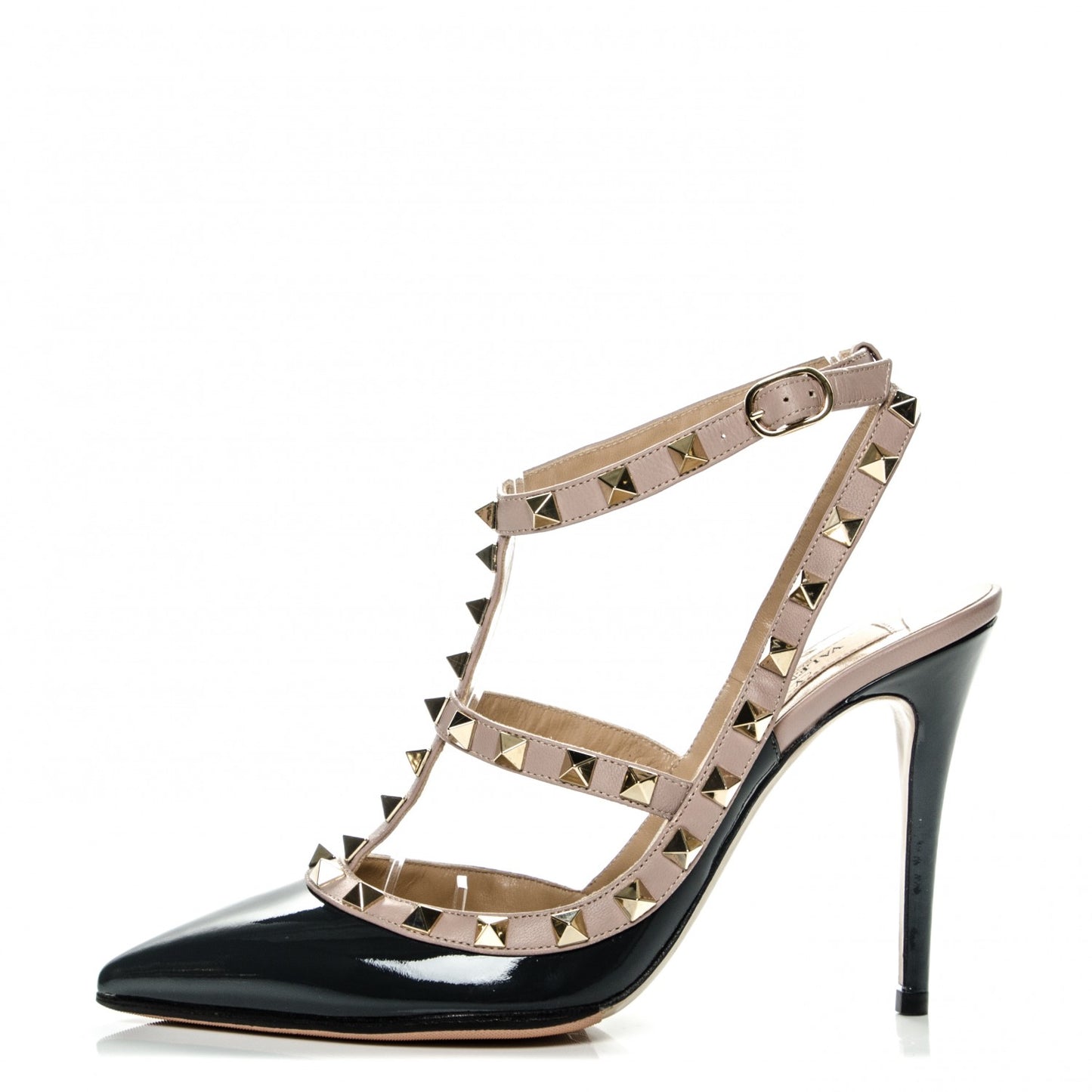 Patent Nappa Rockstud Ankle Strap 100mm Pumps 37 Black Poudre