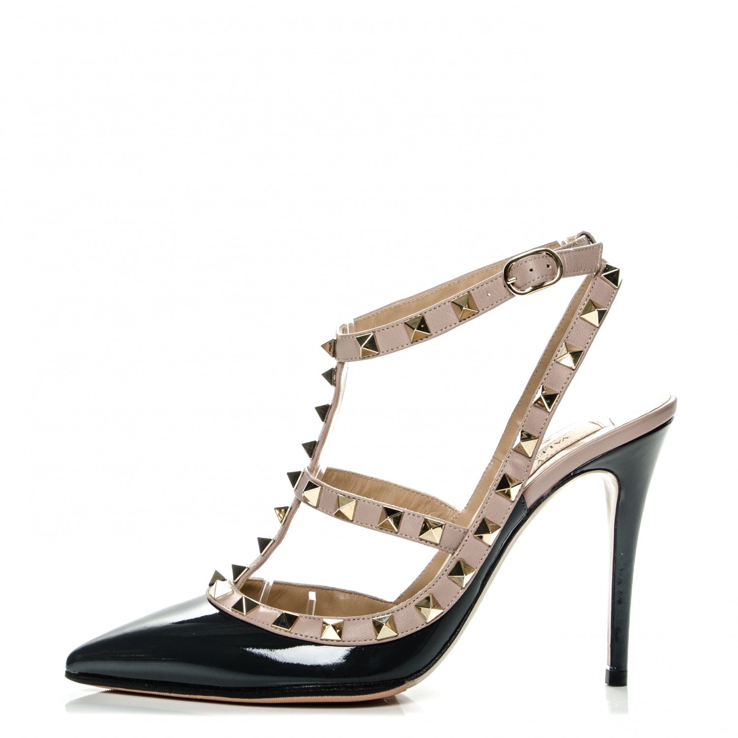 Valentino Garavani Patent Nappa Rockstud Ankle Strap 100mm Pumps 37 Black Poudre 1 of 6