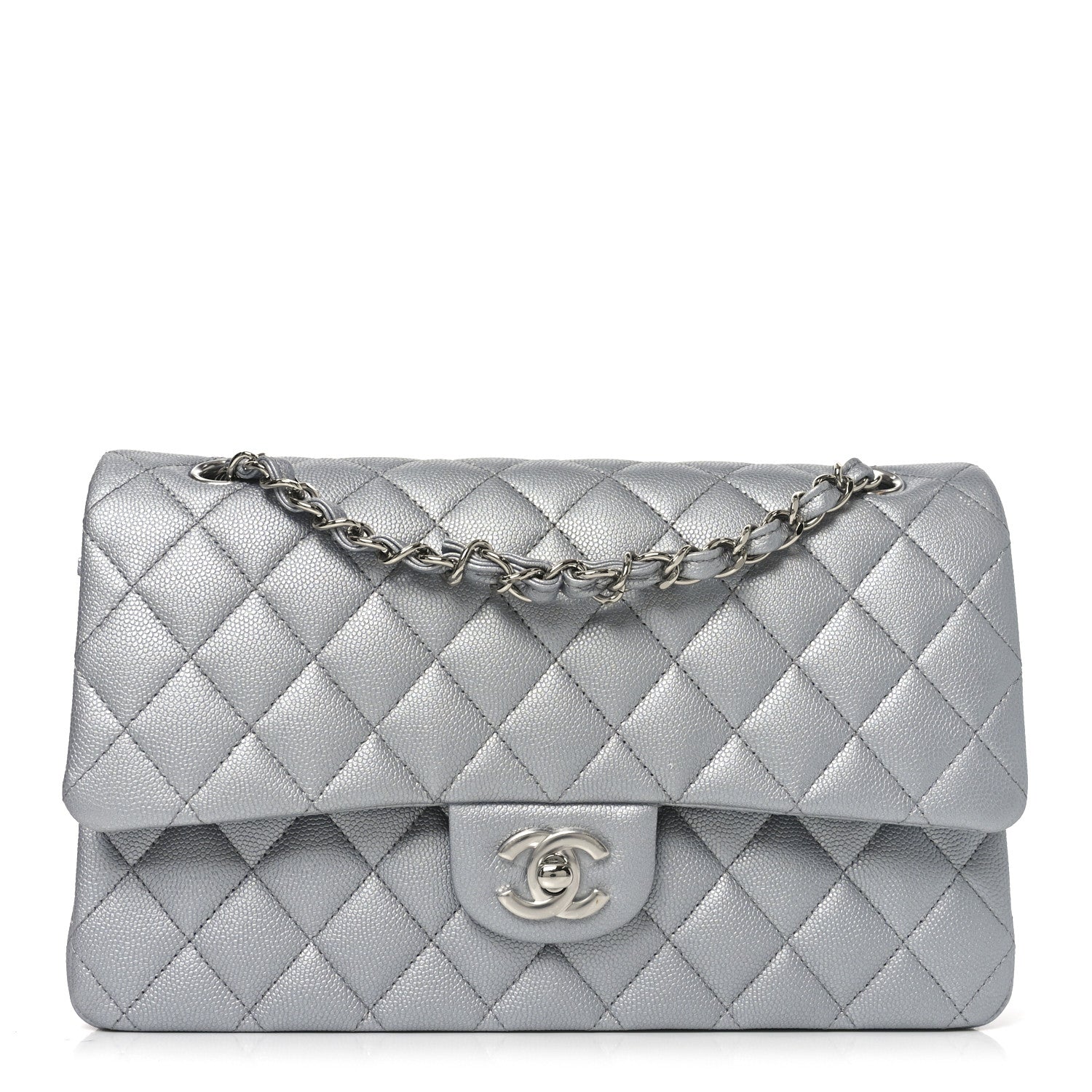 Chanel Metallic Caviar Quilted Medium Double Flap Silvery 1 of 11